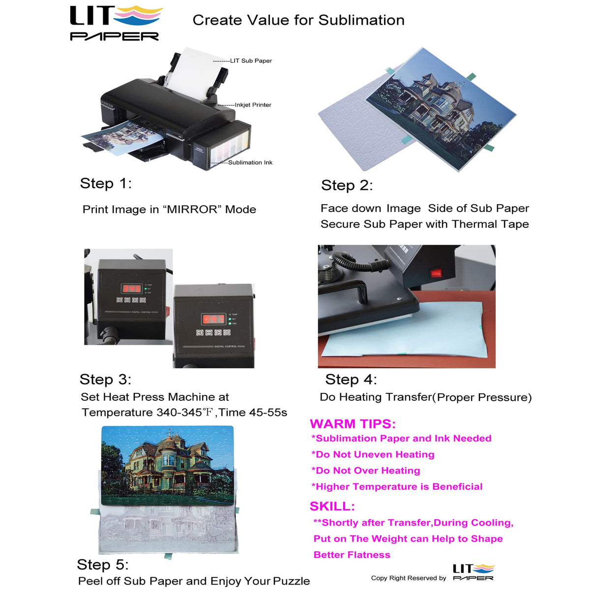 LIT PAPER 5 Sets 2-in-1 Photo Frame Sublimation Jigsaw Puzzle Blanks Combo 2 Shape Bone Medal - DIY Heat Press Transfer Crafts 63 Slices Thermal Transfer Blank Puzzles for Sublimation LIT PAPER