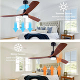 QUTWOB 48" Wood Ceiling Fan with Light and Remote Control, Indoor Outdoor Wooden 3 Blades Ceiling Fan for Patio Living Room, Bedroom, Office,Reversible DC Motor(Black+Dark Walnut) QUTWOB