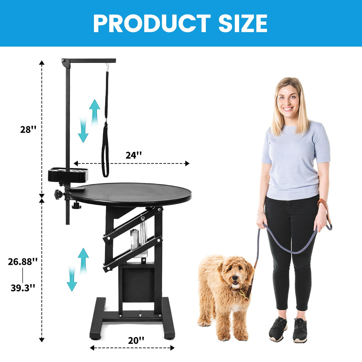 SHMQYSY Electric Dog Grooming Table, Height Adjustable Pet Grooming Table for Small Dogs at Home, Professional Electric Lift Table with Anti-Scratch Tabletop and Foldable Arm (24", Black) SHMQYSY