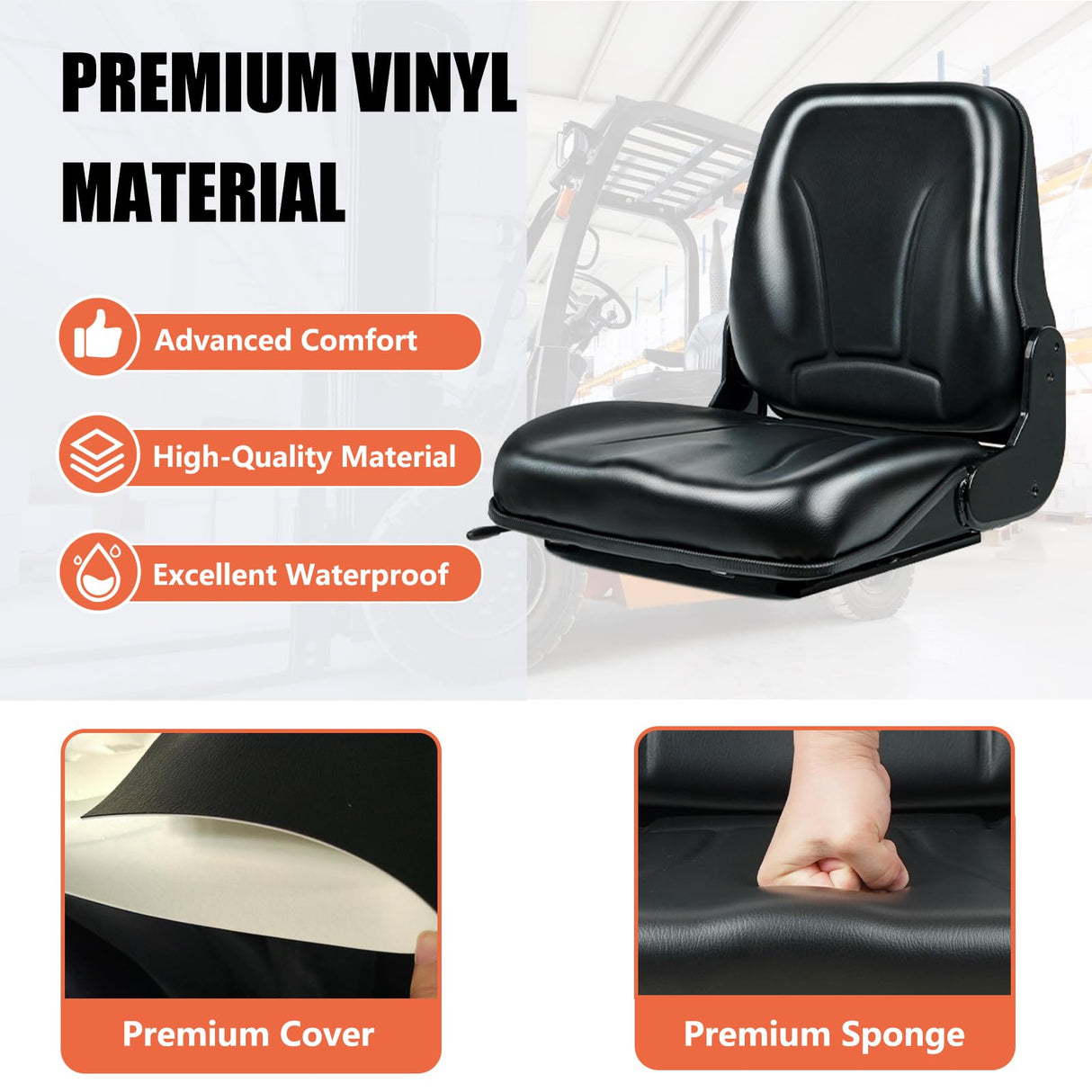 Universal Forklift Seat, Fold Down Tractor seat with Micro Switch for Tractor, Caterpillar Excavator Skid Loader Backhoe Dozer Telehandler TICSEA