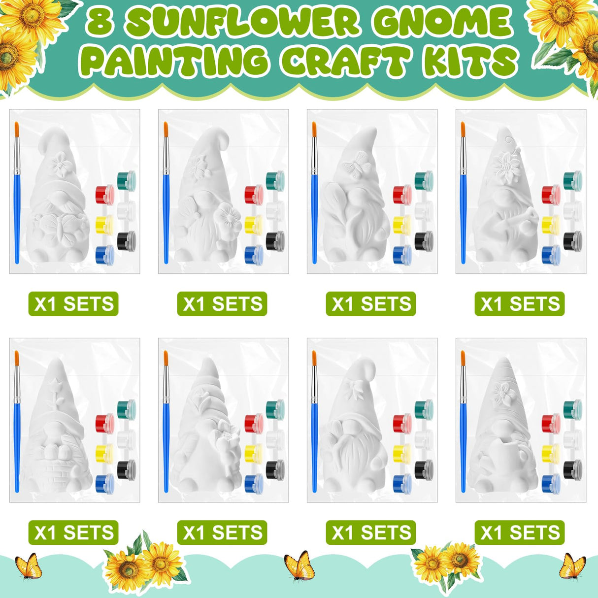 Foilswirl 8 Pcs Spring Gnome Ceramics to Paint Ready to Paint Your Own Ceramic Gnome Statues DIY Unpainted Ceramics Paintable Figurines Kit Crafts with Brush Palette Foilswirl