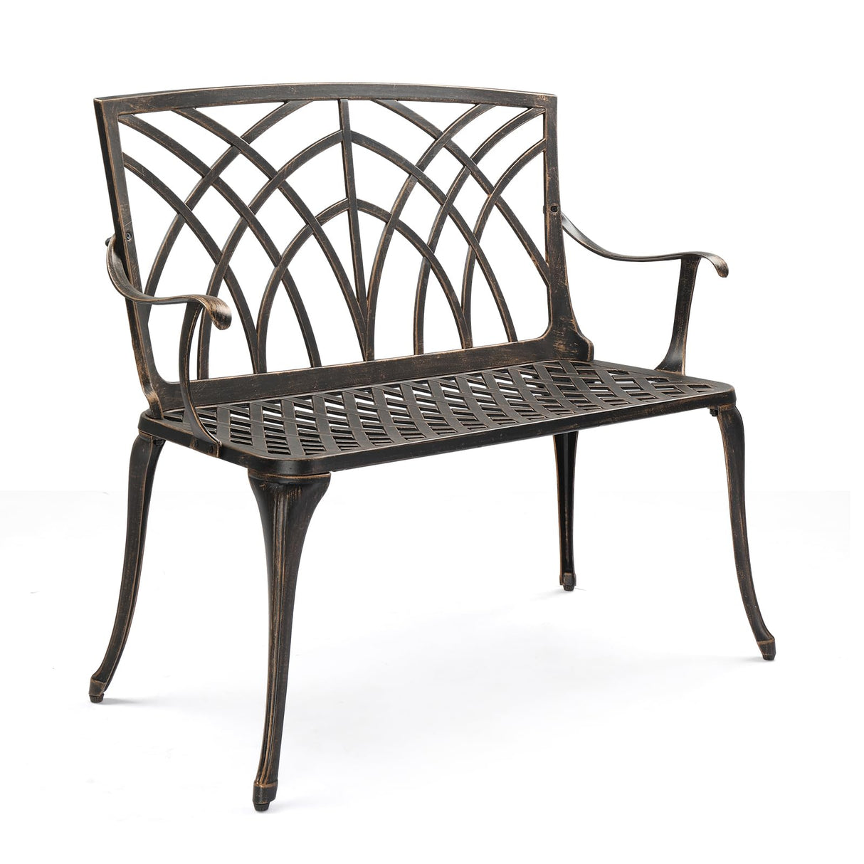 VINGLI 38" Outdoor Bench Cast Aluminium Garden Bench, Orchid Porch Bench Patio Bench Deck Furniture for 1-2 Person Seat (Brown) VINGLI