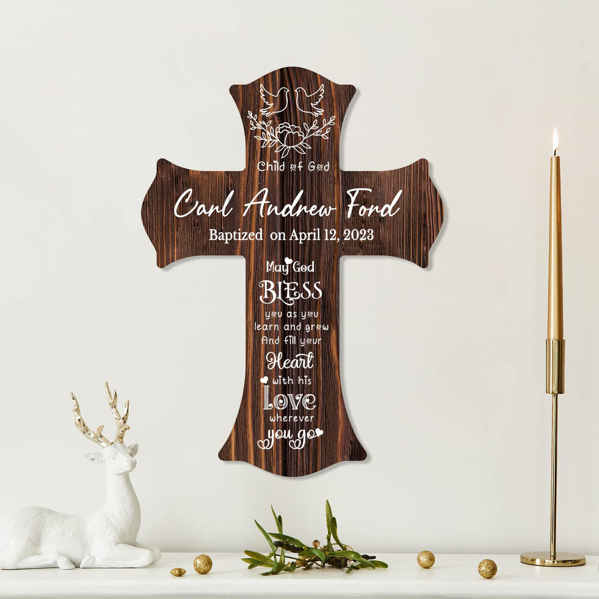 11.8"H X 8.7"W Personalized Wooden Cross Baptism Gift with Name and Date, Personalized Baby Christening Dedication Shower Gift, Custom Cross Wall Decor, Personalized Gift for First Communion HZYCYYFC