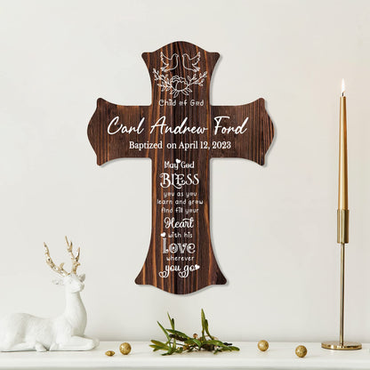 11.8"H X 8.7"W Personalized Wooden Cross Baptism Gift with Name and Date, Personalized Baby Christening Dedication Shower Gift, Custom Cross Wall Decor, Personalized Gift for First Communion - WoodArtSupply