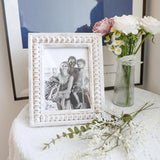 MACVAD Whitewashed Wood Beaded 5x7 Picture Frame - Farmhouse Style Rustic Photo Frame, Boho Picture Frame as 5 x 7 Photo Frame for Tabletop Display 5x7 Photo MACVAD