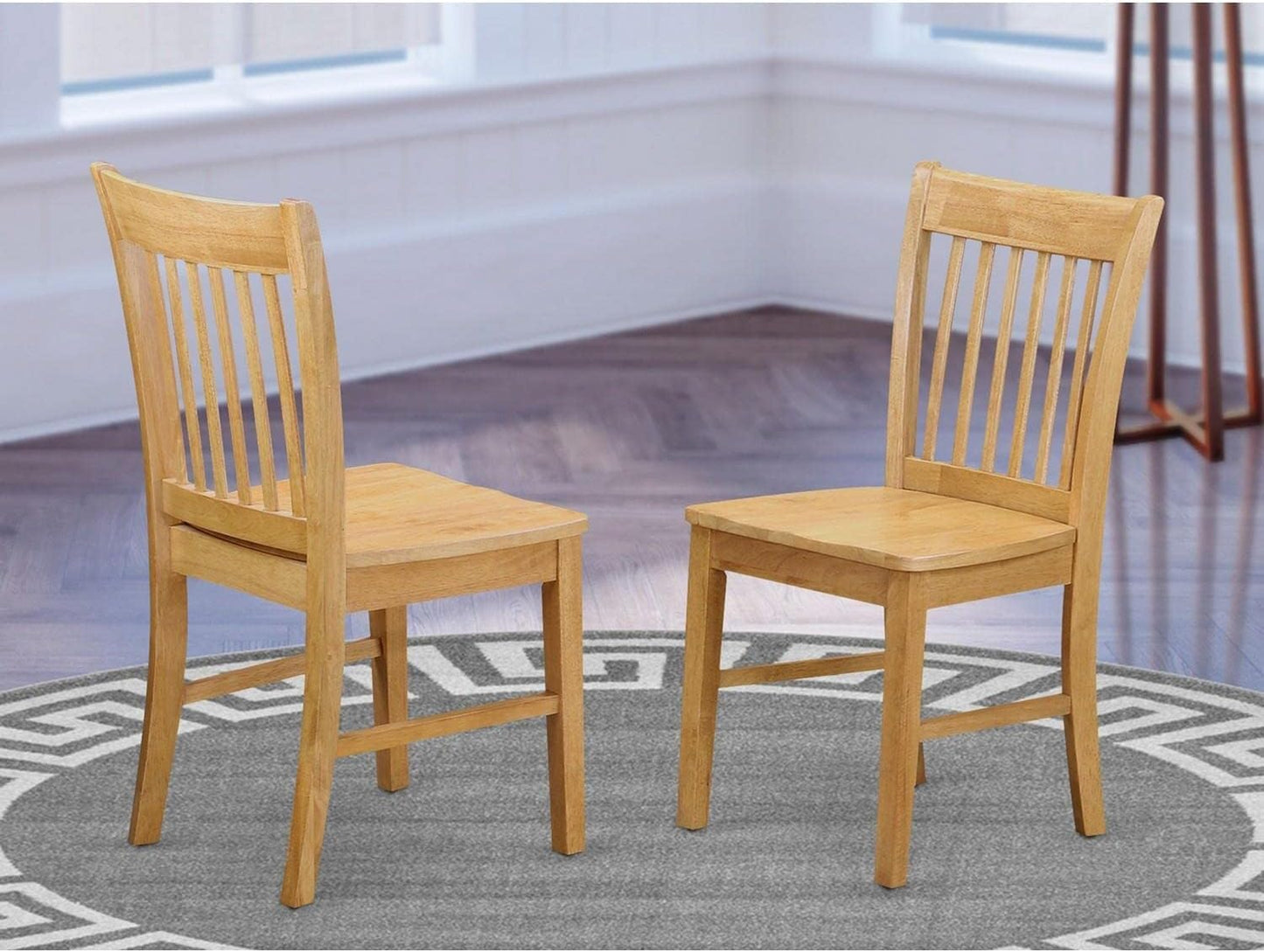 East West Furniture Norfolk Dining Slat Back Wooden Seat Chairs, Set of 2, Oak