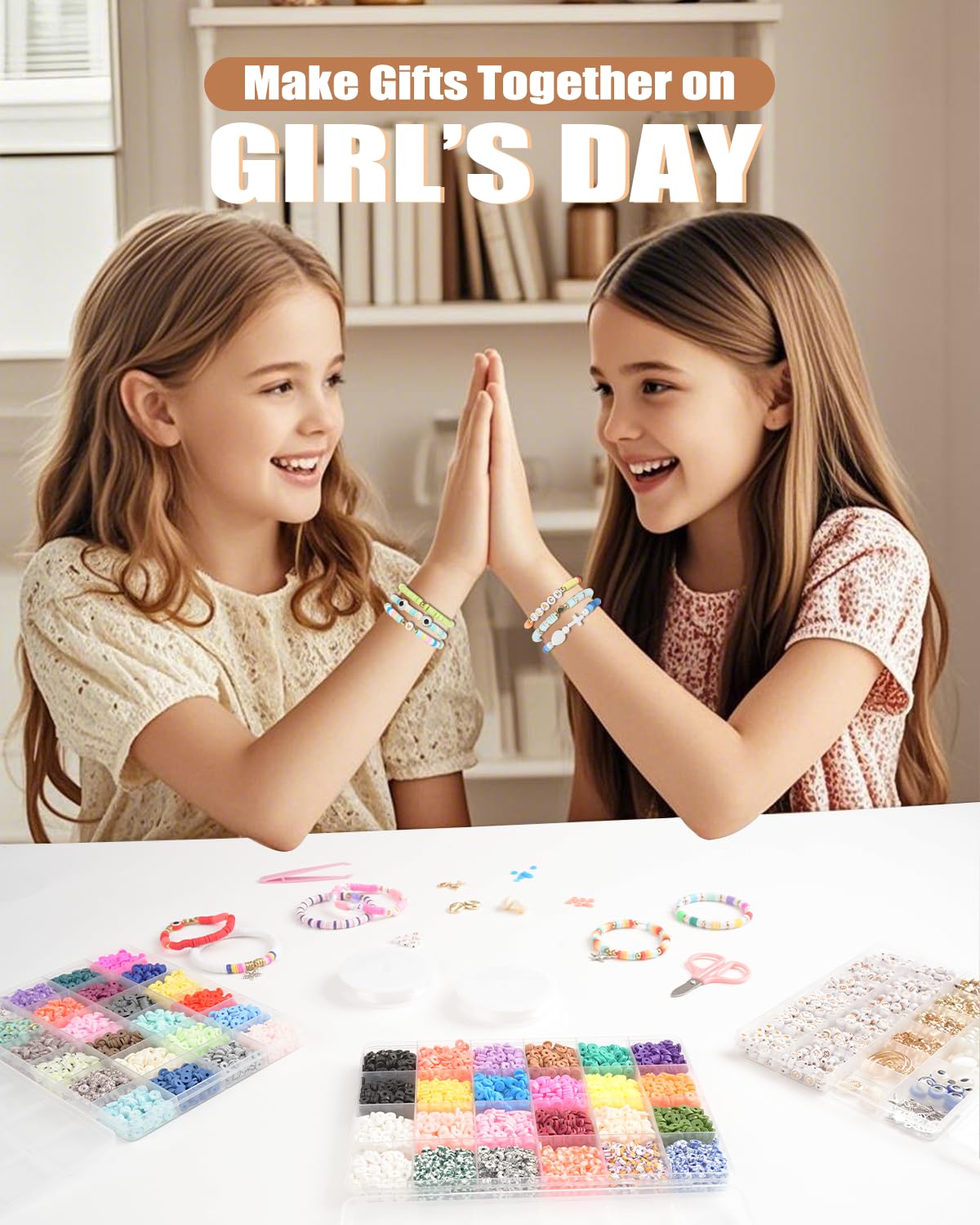 BestNow Clay Beads 3 Boxes Bracelet Making Kit Heishi Beads for Jewelry Making Round Letter Beads with Charm Elastic Strings Friendship Bracelets Holiday Arts and Crafts Gifts for Girls Adults BestNow