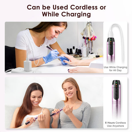 COSLUS Cordless Nail Drill Electric File: Professional for Acrylic Gel Dip Powder Nails Portable Nail Drill Machine Kit for Manicure Pedicure Nail Set with Everything Rechargeable Lightweight COSLUS