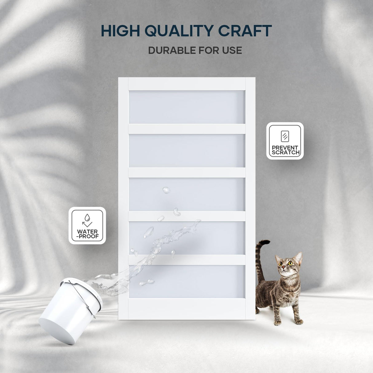 EaseLife 48in x 84in Glass Barn Door with 8FT Sliding Door Hardware Kit Included & Handle,Solid LVL Wood Covered with Water-Proof & Scratch-Resistant PVC Surface,DIY Assembly,5-Panel Glass,White EaseLife