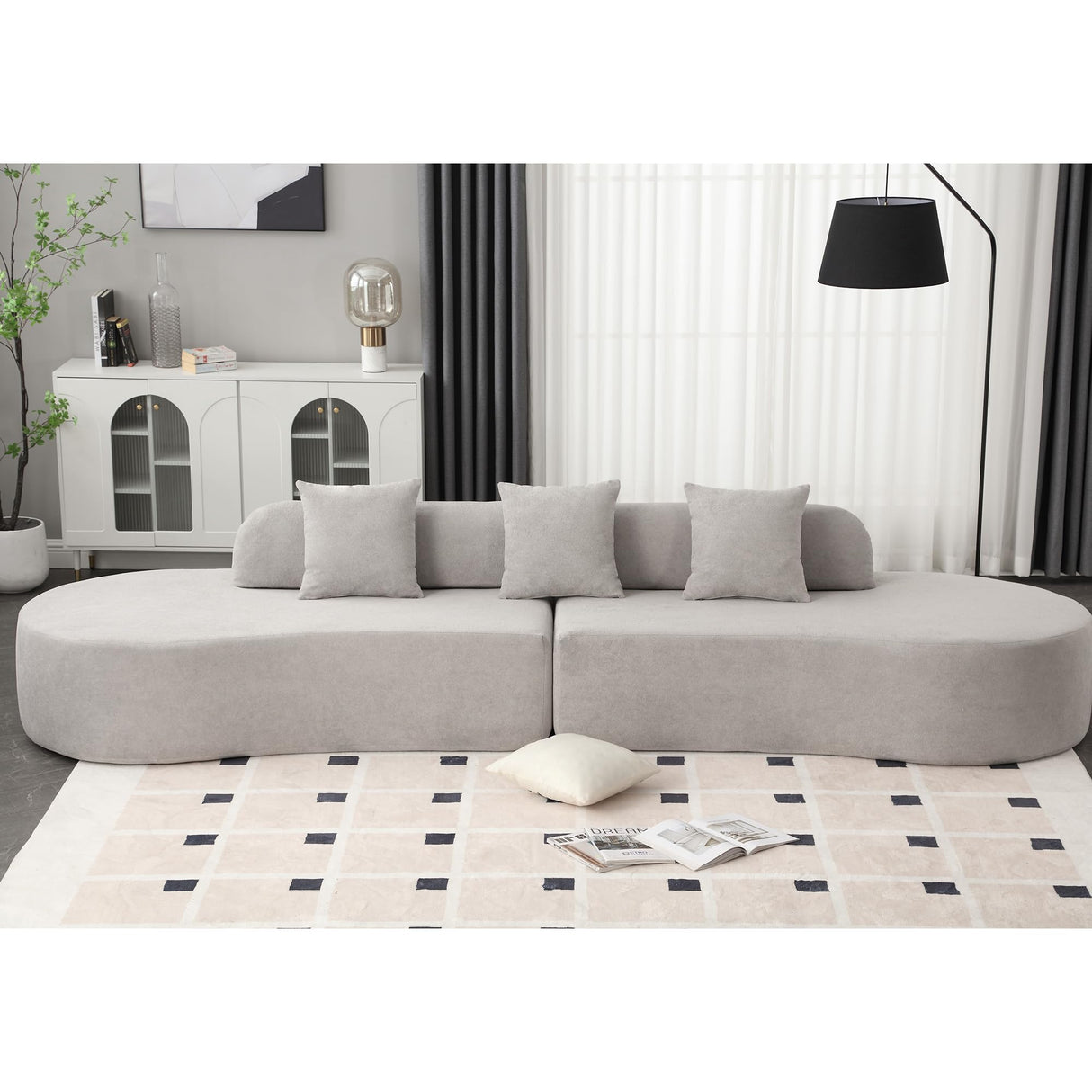 FANYE Modern Symmetrical Modular Curved Lounge Sectional Sofa with 3 Pillows, Living Room Boucle Upholstered Foam Couch Free Combination Deep Seat Cloud Sofa&Couch for Home Apartment, 130.5", Grey FANYE