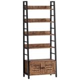 IRONCK Rustic Brown 4-Tier Industrial Ladder Bookshelf with Louvered Doors and Cabinet IRONCK