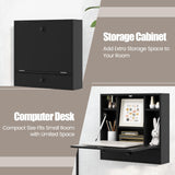 IFANNY Folding Wall Desk, Wood Wall Mounted Desk with Storage Drawer and Shelves, Fold Down Wall Mount Laptop Desk, Corner Floating Desk for Small Spaces (Black) IFANNY