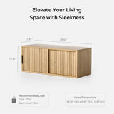 EYYTHUNG Floating TV Stands Set of 2, Modern Fluted Large Floating Nightstand Wall Mounted Bedside Cabinet with Sliding Doors for Bathroom, Living Room, Bedroom, Natural Oak EYYTHUNG