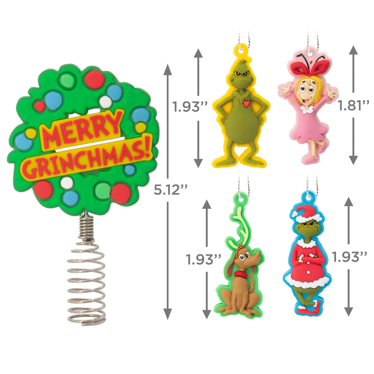 Hallmark Dr. Seuss's How The Grinch Stole Christmas! Mini Christmas Tree Topper and Ornaments, Set of 5 Hallmark