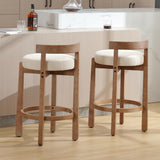 HEAH-YO Mid Century Modern Bar Stools Set of 2, 26.5" Counter Stools with Back, Linen Upholstered Barstools with Solid Wood Legs Bar Chairs for Kitchen Island Dining Room, Beige HEAH-YO