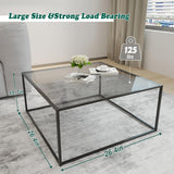 Glass Coffee Tables for Living Room Square Modern Center Table for Small Space,Tempered Glass-top with Sturdy Metal Frame Sofa Side End Table, Easy Assembly,26.4 x 26.4 x 15.7 Inches, Gray Black Easy Paws