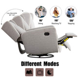 CANMOV Swivel Rocker Recliner Chair, Nursery Glider Chair, Nursery Rocking Chairs, Manual Reclining Chair, Grey CANMOV