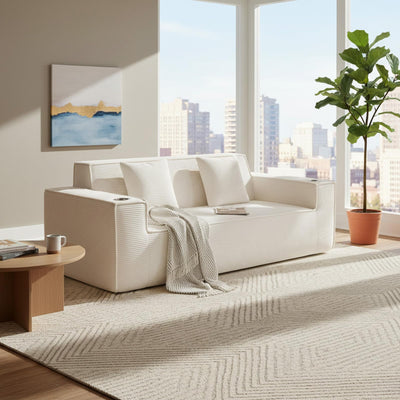 ATOMHOME 75'' Cloud Loveseat Sofa, Boneless Couch with Cup Holder, No Assembly Required Cloud Couch, Comfy Deep Seat Sofas, Corduroy Couches, Boneless Couches for Living Room Bedroom, Apartment, Beige