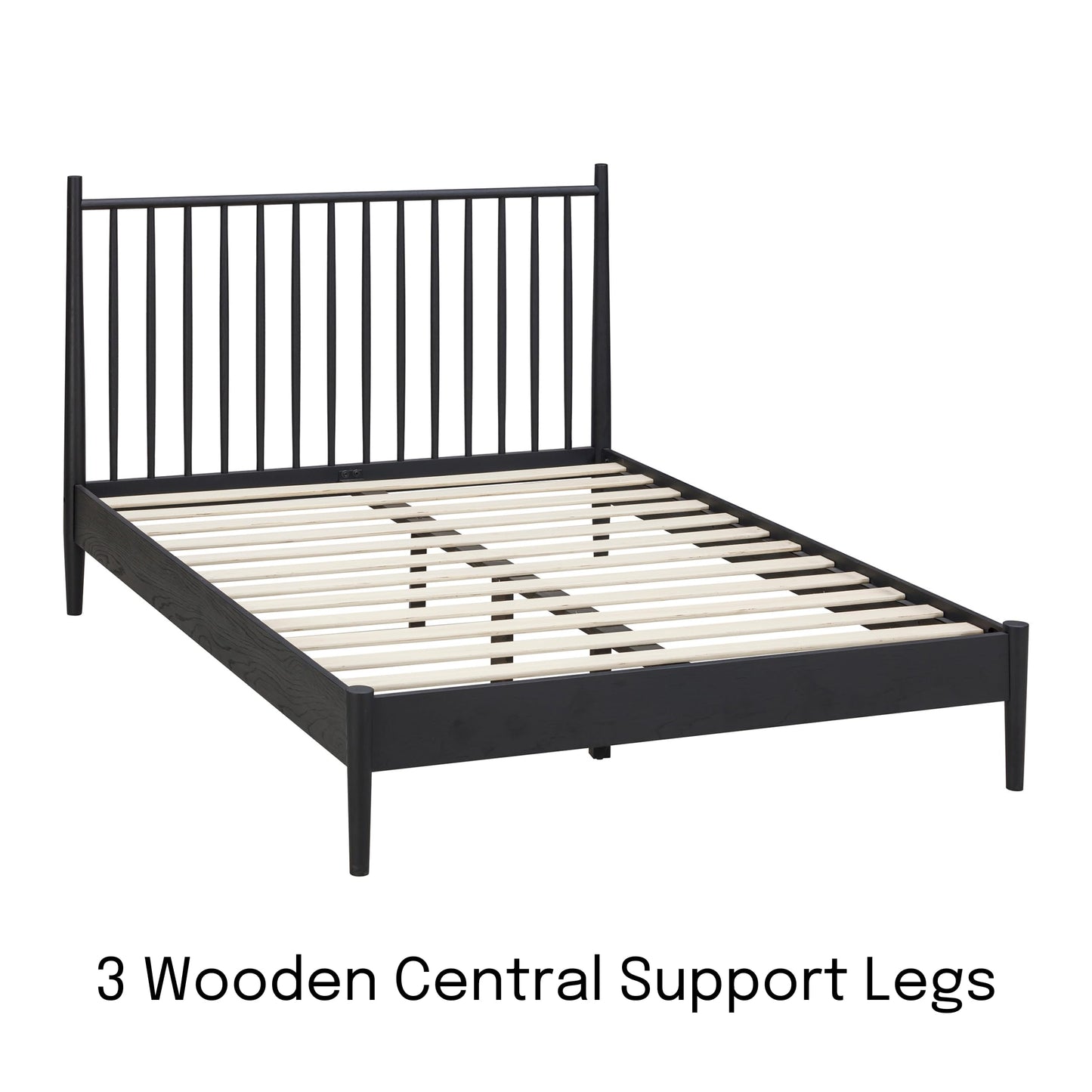 NTC Inno King Wooden Bed Frame with Headboard - Solid Oak & Rubber Wood, Burnt Black Finish - WoodArtSupply