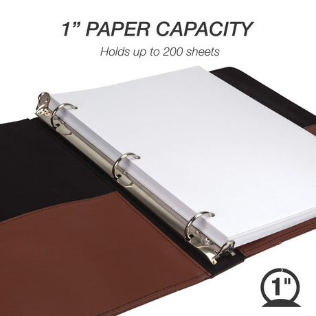 Samsill 1 Inch 3 Ring Binder, Leather, Brown with Contrast Stitching, 8.5X 11 Inch, 3 Rings, Notebook Binder, Portfolio Organizer, Planner, Journal Samsill