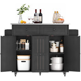 DWVO Kitchen Island on Wheels, Mobile Kitchen Island Cart with Folding Drop Leaf Breakfast Bar, Island Table for Kitchen with Large Storage Cabinets, Racks, Drawers and Adjustable Shelves, Black DWVO