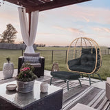 Frxeyaliz Outdoor Double Egg Chair w/Ottoman PE Rattan Wicker Papasan Chair w/Cushion for Patio Bedroom Living Room Balcony Backyard Frxeyaliz