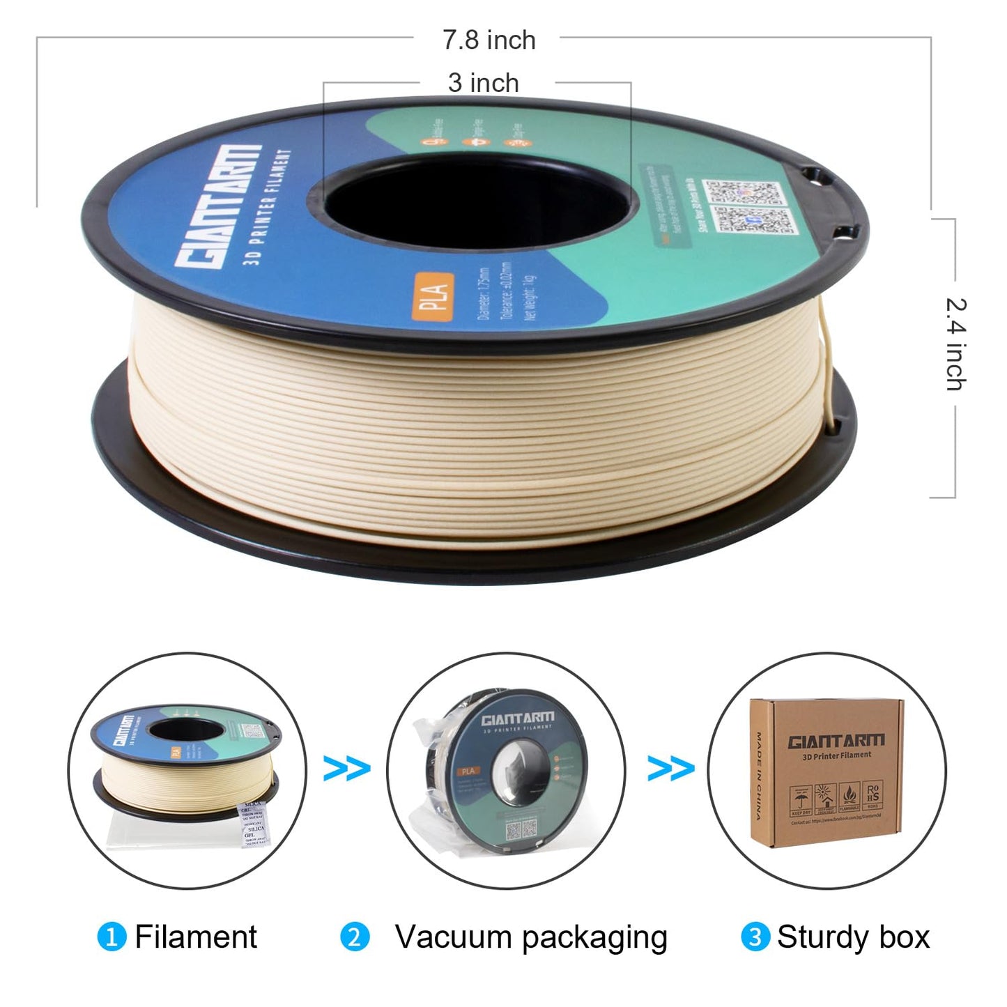 GIANTARM Wood Filament PLA,Wood PLA 3D Printer Filament,1.75mm Dimensional Accuracy +/-0.03mm,for Most 3D FDM Printer,1080 Feet per Roll,(Wood Poplar)