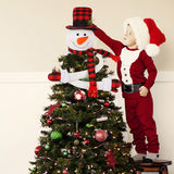 Juegoal Christmas Snowman Tree Topper, Large Plush Snowman Treetop Hugger with Red Black Plaid Top Hat & Scarf, Xmas Tree Ornament Supplies Holiday Winter Home Wonderland Party Decorations Juegoal
