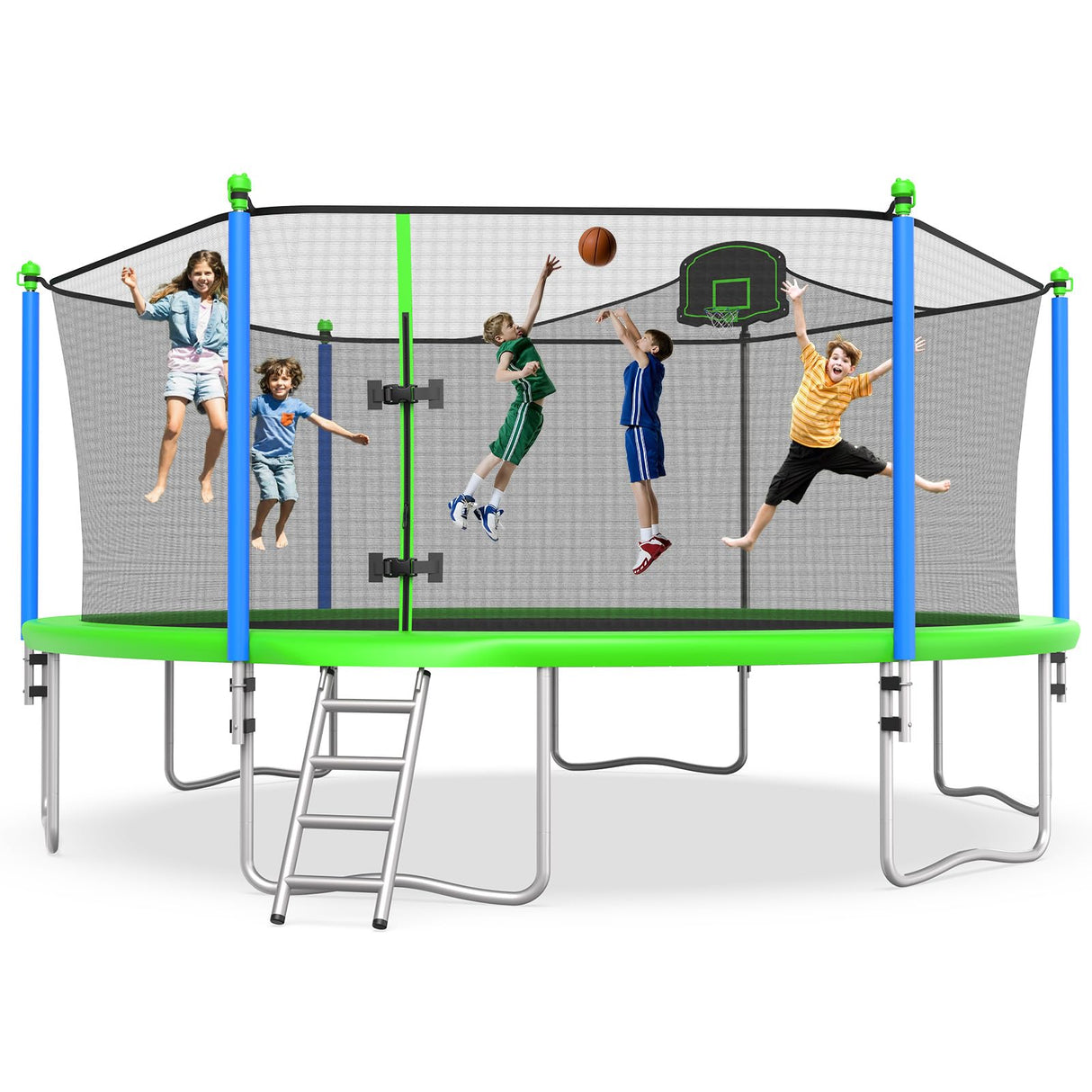 Lyromix 16FT Trampoline for Kids and Adults, Outdoor Recreational Trampolines with Safety Enclosure Net and Basketball Hoop Lyromix