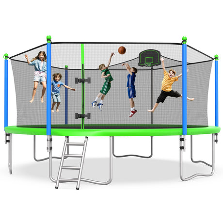 Lyromix 16FT Trampoline for Kids and Adults, Outdoor Recreational Trampolines with Safety Enclosure Net and Basketball Hoop Lyromix