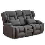 IPKIG 67" RV Loveseat Double Recliner Sofa with FILP Back Console, Storage Drawer, Side Pockets, Lychee Pattern Tech Fabric Manual Reclining Chair Home Theater Seating (Grey) IPKIG