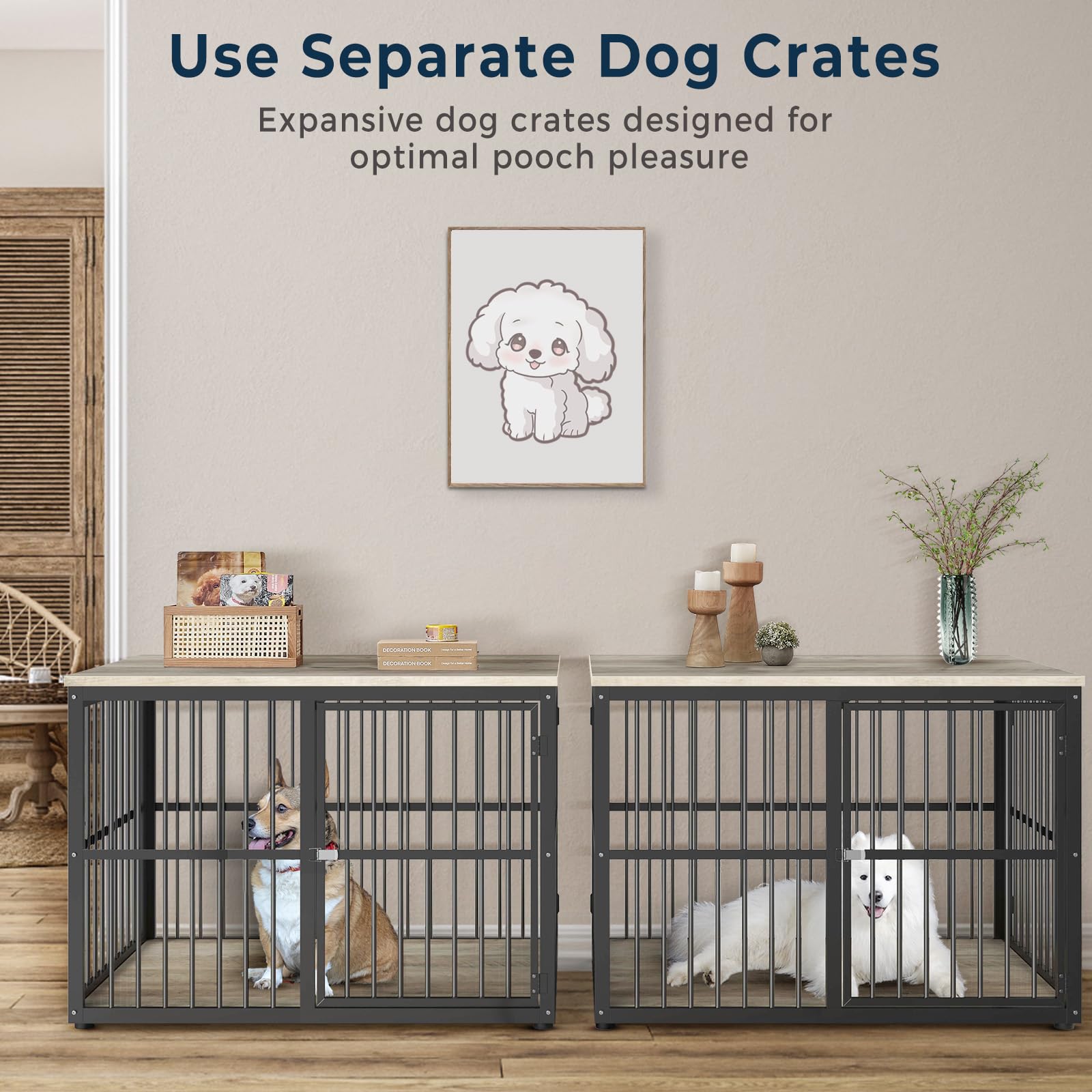 Lyromix 86.62''Dog Crate Furniture Large Breed TV Stand with Double Rooms,Wooden Dog Kennel Dog Crate End Table with Removable Divider for Large Medium Dogs, Can Use Separately - WoodArtSupply