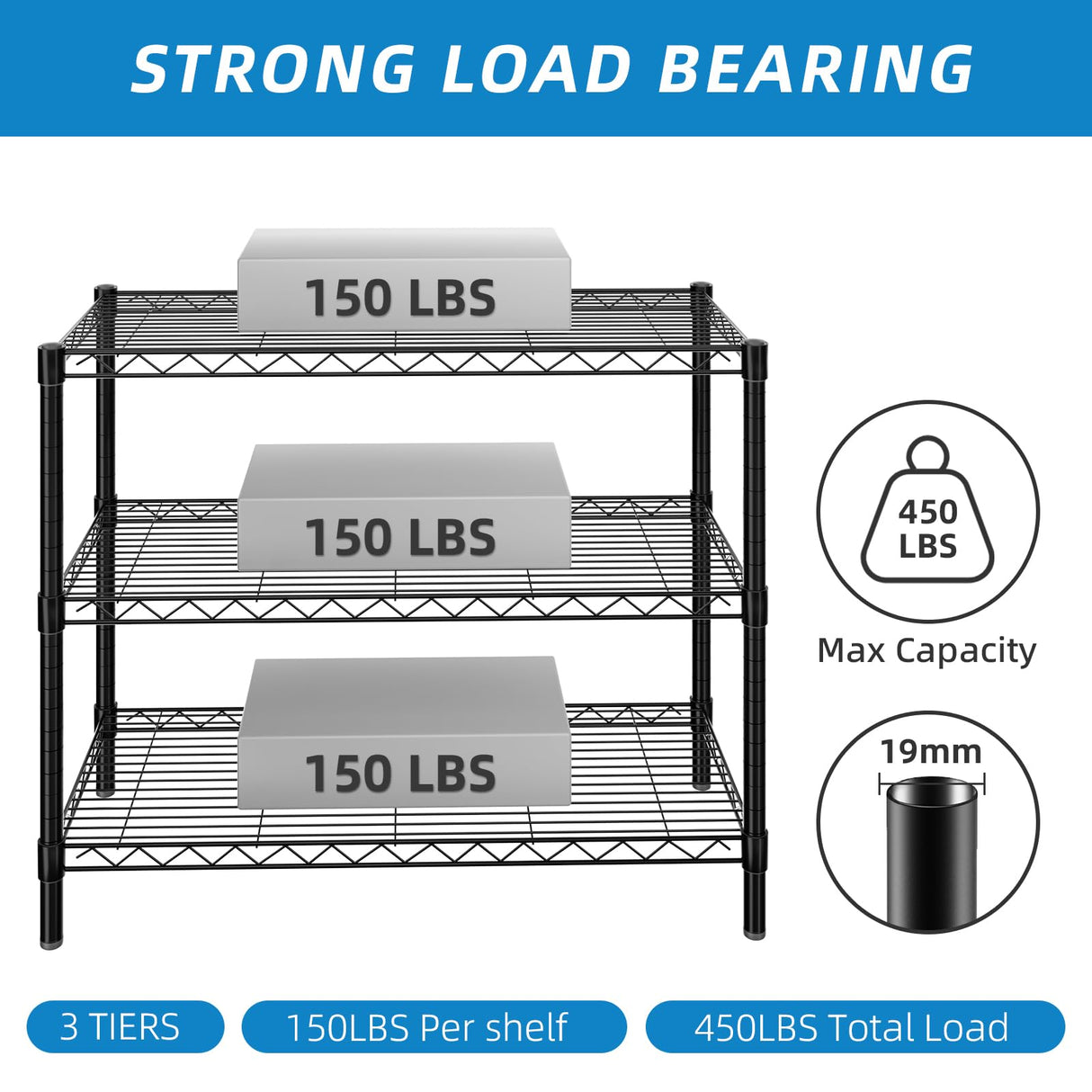 Guan River 3-Shelf Adjustable Metal Shelf Wire Shelving Unit Storage Rack Display Shelf for Office,Kitchen,Bedroom,Bathroom,Laundry,Pantry Basement,Garage(Black,36" L x 14" W x 30" H) Guan River
