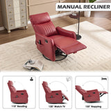 Trustyue Swivel Rocker Recliner Chair, 360° Swivel Recliner with Heat and Massage, Rocker Recliner Nursery Glider Chair with Side Pockets for Living Room (Red, Faux Leather) Trustyue