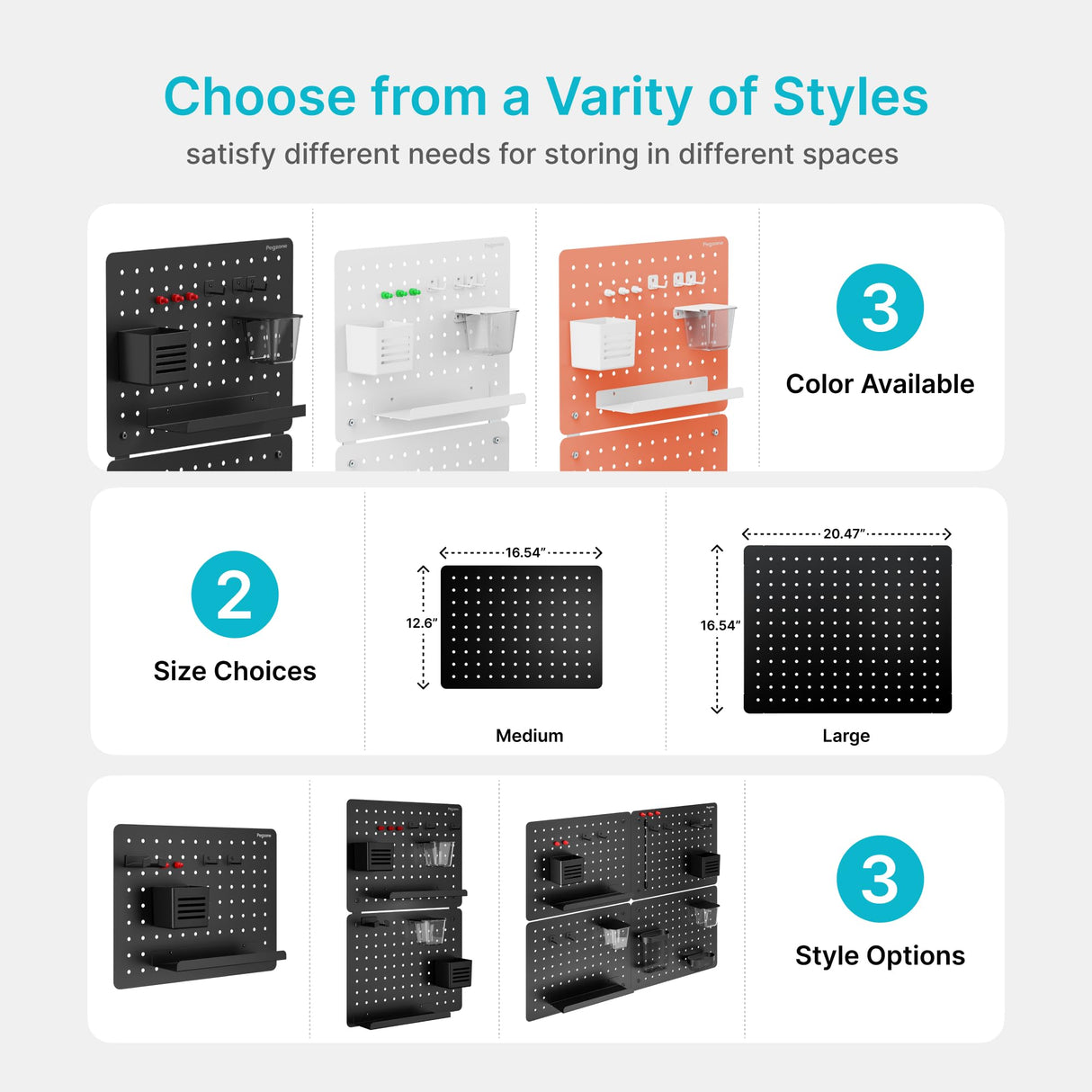 PEGZONE Pegboard Wall Organizer Combination Kit, Overall 25.4"x16.6" Metal Office Pegboard with 13 Accessories, Wall Mounted Peg board Display Panels for Home, Gaming Room, Garage (2Pcs, Medium,Black) PEGZONE