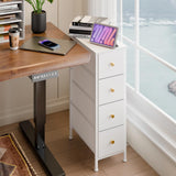 Fixwal Narrow Storage Cabinet, Dresser with 4 Drawers, Slim Fabric Dresser Storage Tower for Small Spaces, White Dresser with Steel Frame, Wood Top, for Bedroom, Bathroom, Living Room, Laundry, Closet Fixwal