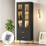 Tribesigns Tall Bookcase with LED Light and Storage Drawers - Stylish Black Freestanding Cabinet for Any Room Tribesigns