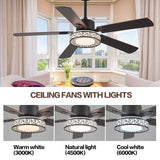 TRSIOPFC 52" Outdoor Ceiling Fan with Lights Remote Control,Dimmable Black Wooden Ceiling Fan with Reversible Quiet Motor 5 Blades 6 Speed For Patio Living Room, Bedroom, Office,Indoor Outdoor TRSIOPFC