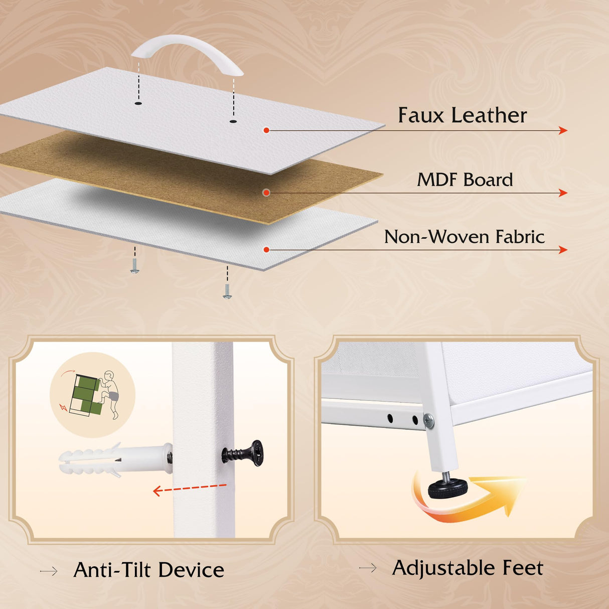 WLIVE White Dresser for Bedroom, TV Stand for Bedroom for 55 inch TV with Charging Station and LED Lights, Fabric Chest of Drawers with Open Shelves, 8 Drawers Dressers for Living Room, Closet WLIVE