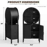 BROTTAR Rounded Kitchen Pantry, Bar Display Cabinet with LED Lights, 65" Tall Wine Storage Cabinet with Glass Doors & Shelves, Modern Liquor Cabinets for Dining Room, Kitchen, Living Room,Black BROTTAR