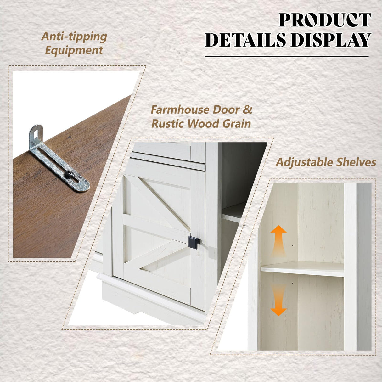 AMERLIFE 98in Farmhouse Wall Unit TV Stand with Bookshelves, Wine Cabinet, Fits 78" TVs, Large Entertainment Center with Power Outlets & Barn Door, Rustic Media Console for Living Room, White AMERLIFE