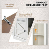 AMERLIFE 98in Farmhouse Wall Unit TV Stand with Bookshelves, Wine Cabinet, Fits 78" TVs, Large Entertainment Center with Power Outlets & Barn Door, Rustic Media Console for Living Room, White AMERLIFE