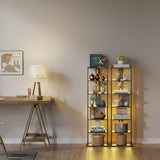 GLANZALANT 7-Tier Bookshelf, Narrow Bookcase with LED Lights, 47.2 Inch Book Shelf for Small Space, Display Storage Shelf for Living Room, Bedroom, Home Office, Study, Black GLANZALANT