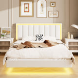 IMMERSTABLE Floating Bed Frame Queen with RGB LED Lights, Upholstered Bed Frame Queen with Headboard, Solid Wood Slats Support, Queen Bed Frame No Box Spring Needed, Noise-Free, Easy Assembly, White IMMERSTABLE