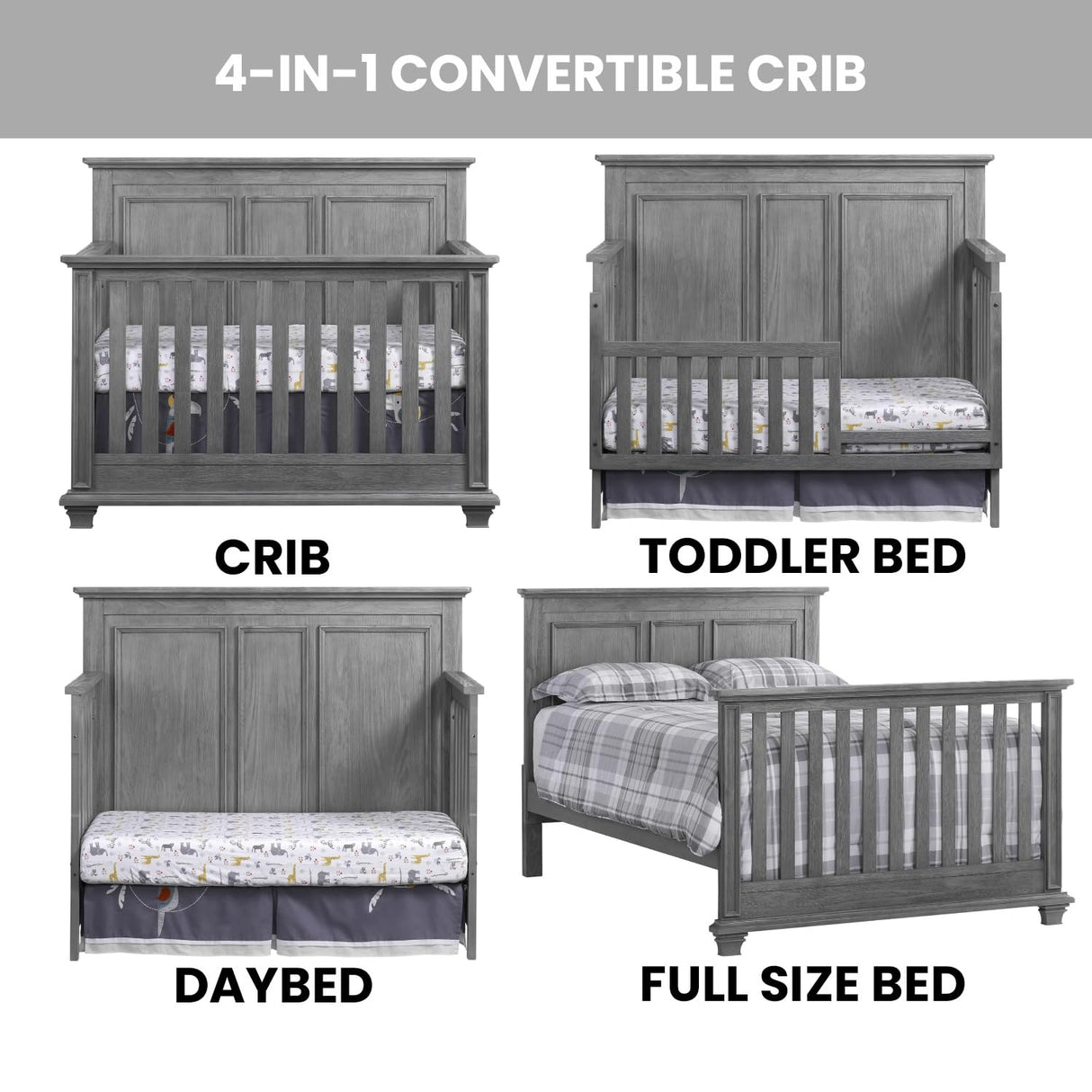 Oxford Baby Kenilworth 4-in-1 Convertible Baby Crib, Graphite Gray, GreenGuard Gold Certified Oxford Baby