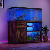 4ever2buy 55-75 Gallon Fish Tank Stand with Power Outlets, LED Light, Heavy Duty Aquarium Stand with Cabinet for Fish Tank Accessories Storage, for Turtle Tank, Reptile Terrarium, 1100LBS, Black 4ever2buy