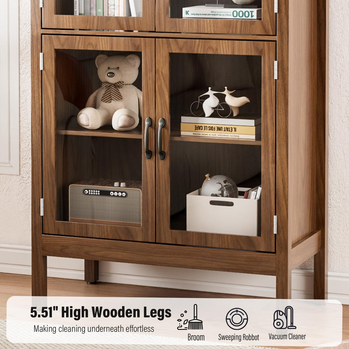 70.9'' Tall Arched Display Cabinet with Acrylic Glass Doors, Modern 5-Tier Arched Bookcase, Kitchen Pantry Storage Cabinet Curio Cabinets for Living Dining Room (Walnut, 31.5‘’W) Lxsxlome