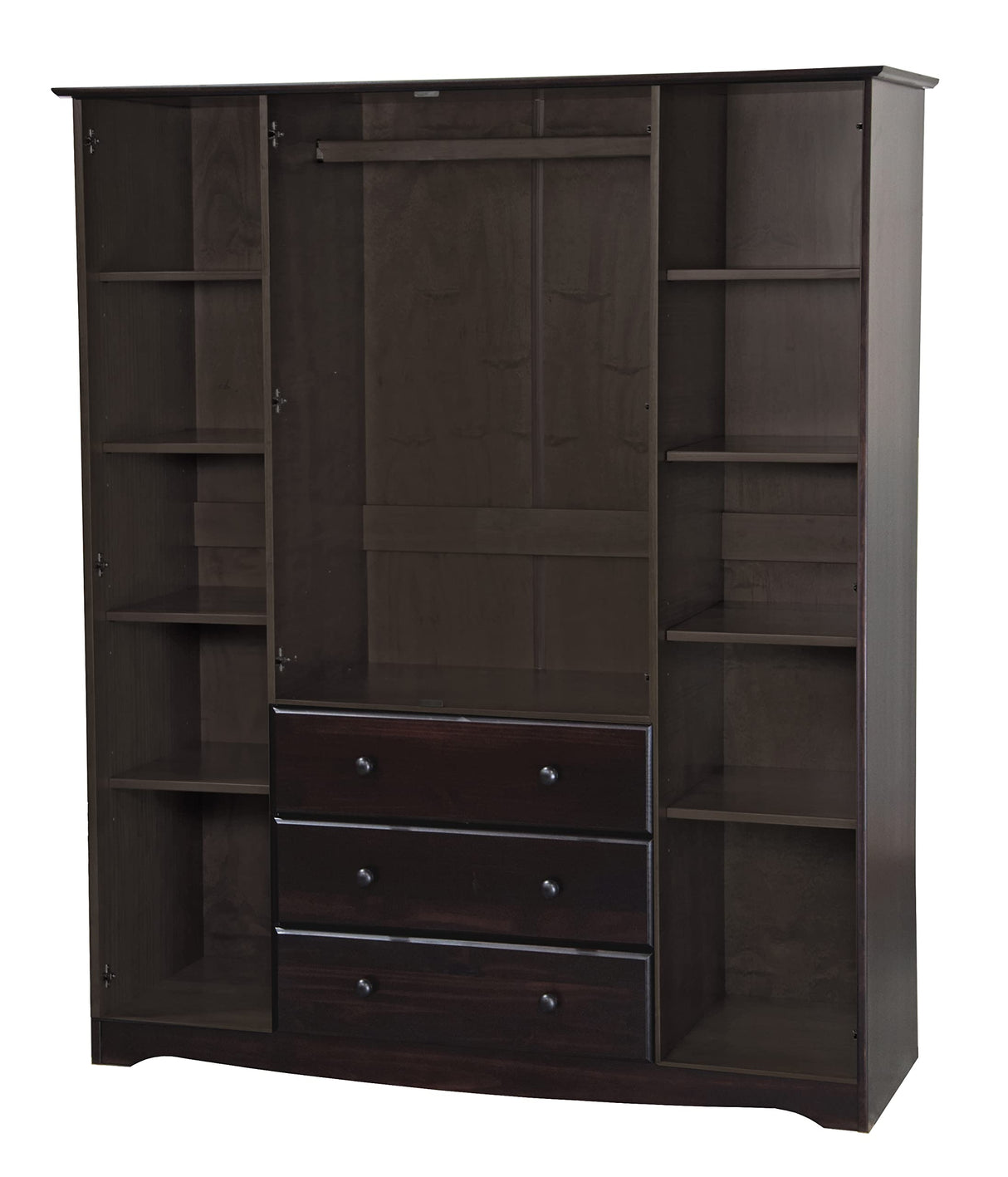 Palace Imports 100% Solid Wood Family Wardrobe Closet Armoire, Java, 3 Clothing Rods Included, 60.25" w x 72" h x 20.75" d, Renewable Eco-Friendly Wood, Made in Brazil Palace Imports
