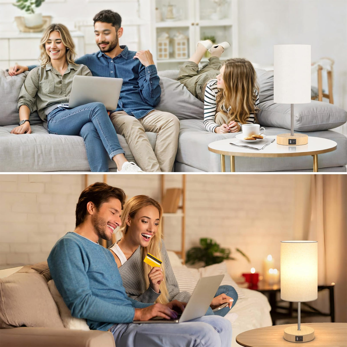 AKASUKI Table Lamp for Bedroom, 3 Way Dimmable Touch Lamp with Dual Charging Station, Small Bedside Lamps for Night Stands, Living Room, Office(LED Bulb Included) AKASUKI