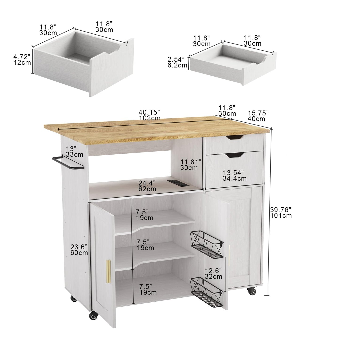 ASTRONAPE Rolling Mobile Kitchen Island Cart Bar with Drawer and Desktop Drop Leaf Countertop, Island Table Storage with 5 Wheels, Rolling Kitchen Cabinet with Power Socket and Towel Rack